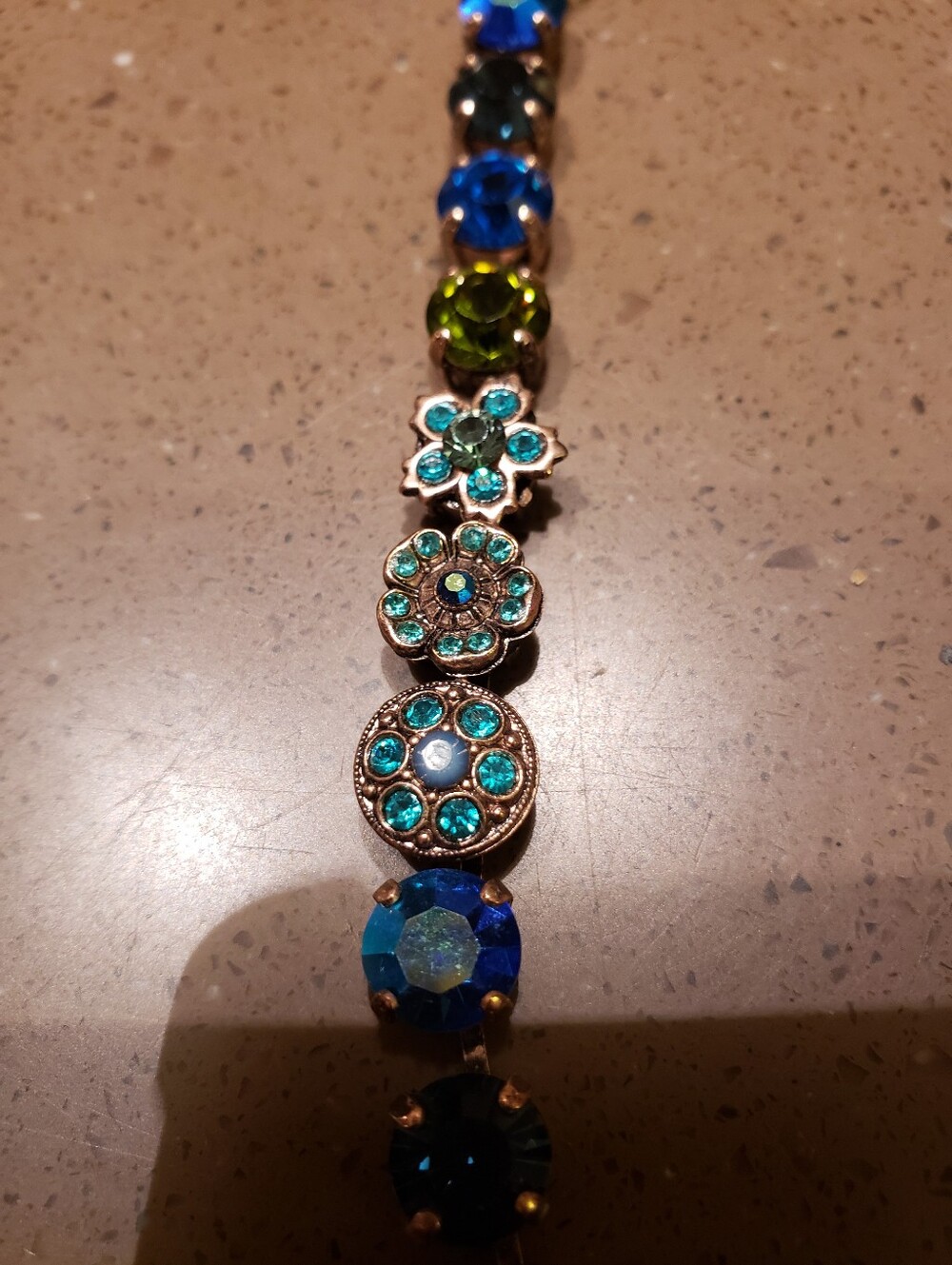 Mariana Blossom Necklace In Teal Green & Royal Blue Crystals - Picture 4 of 9